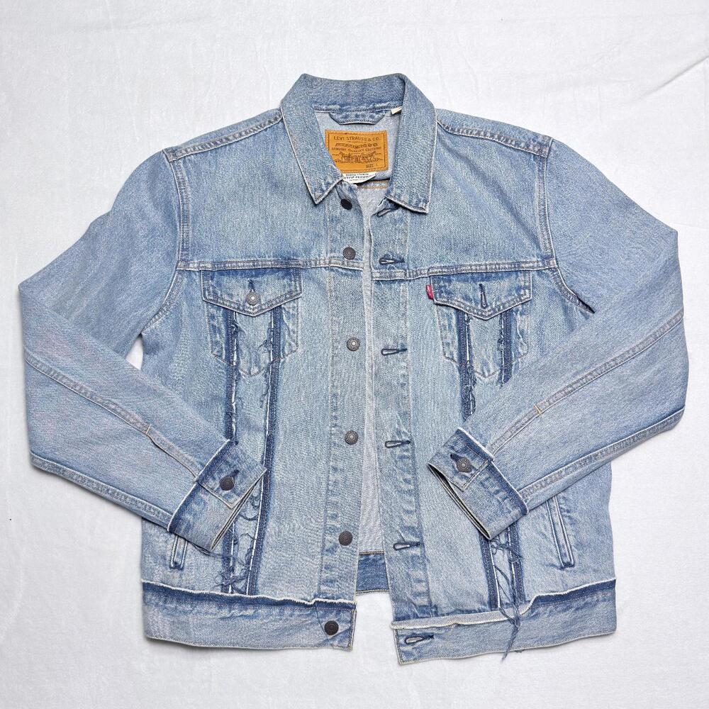 Levi's Premium BIG E Denim Trucker Jacket Vintage Retro Style Men's Size L Blue
